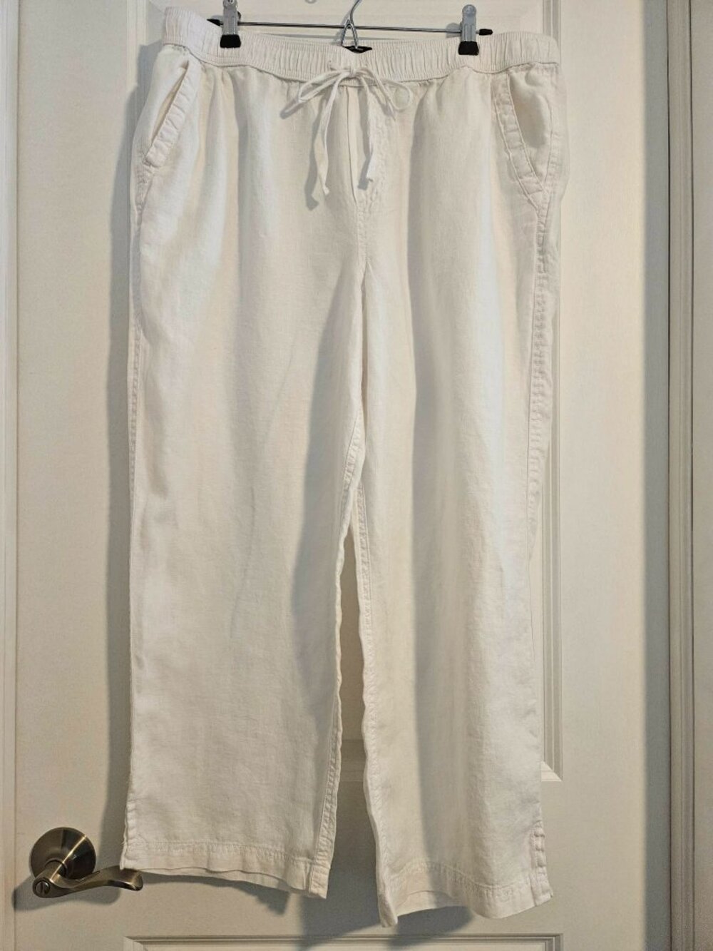 JNY Jones New York 100% Linen Pants Womens XL White Drawstring Elastic Waist Wid